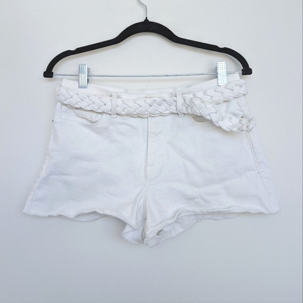 Frame Denim Le Cutoff White Braided Belt Raw Hem Shorts Sz 28